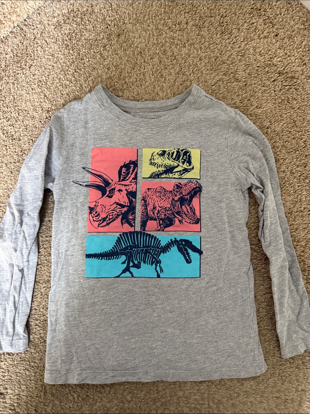 Carter's Gray Long-Sleeve Tee with Colorful Block Dinosaur Graphic size 6
